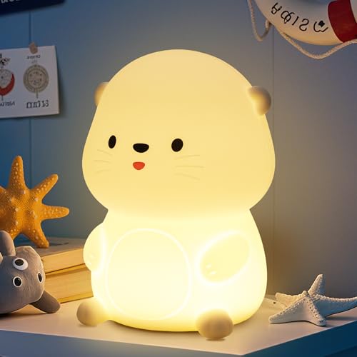 Anywin Otter Nachtlicht, Silikon Biber Lampe Dimmbares Kinderzimmer Nachtlicht, wiederaufladbare warme Beleuchtung und bunte Nachttischlampe mit 30 Minuten Timer Geschenke für Jungen, Mädchen von Anywin
