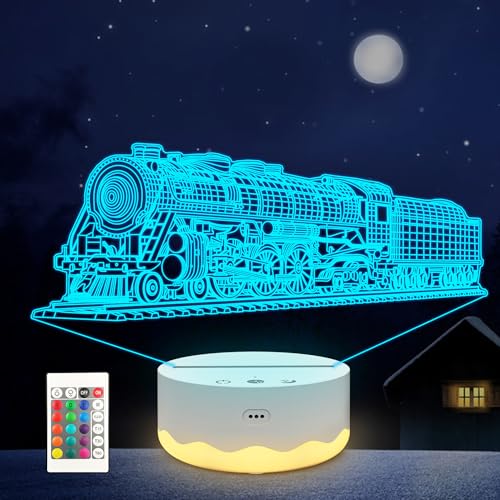 Anywin Zug Nachtlicht für Kinder, 3D Illusion Nachtlampe mit 16 Farben ändern & Fernbedienung Dimmer für Raumdekor, Geburtstag Weihnachtsgeschenke für Jungen Kinder Mädchen von Anywin