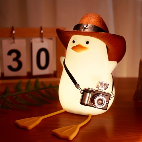 Cowboy Duck Nachtlicht, Benson Duck Lampe, Niedliches Möwen-Nachtlicht für Kinder mit warmer Farbe und Dimmfunktion, 1200mAh wiederaufladbares Enten-Baby-Nachtlicht mit 20 'Timer & Touch-Steuerung von Anywin