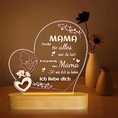 Geschenke für Mama, süße Muttergeschenke mit Holzmaserung, Kunststoffsockel und warmem Licht für Raumdekoration, Geschenke zum Geburtstag, Weihnachten, Muttertag, Erntedankfest Gifts for mama von Anywin