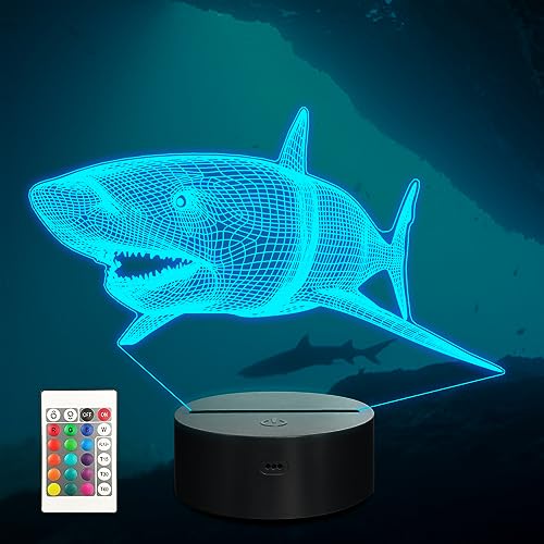 Anywin Hai 3D Illusionslampe für Kinder, Shark LED-Nachtlicht mit Timer + Dimmbar + 16-Farben-Fernbedienung für Jungen Mädchen Kinder Urlaub Geburtstagsgeschenk von Anywin