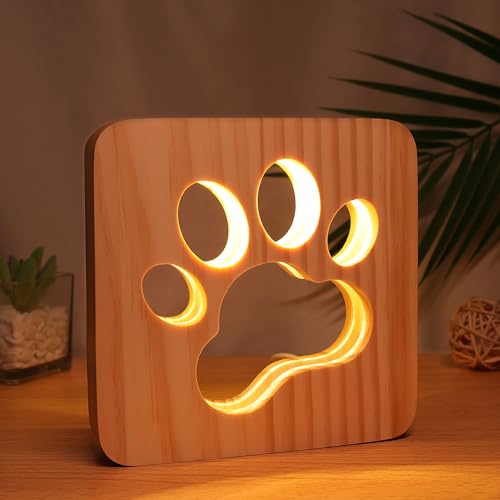 Holz Nachtlicht Hund Pfote Wolf Kopf Lampe Kinder Schlafzimmer Dekoration warmes Licht LED Lampe USB für Kinder Geschenk von Anywin