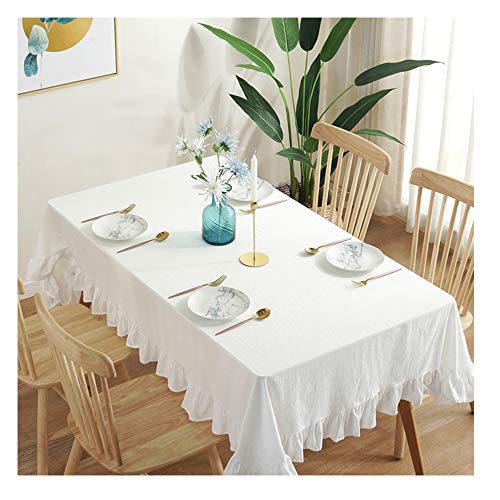 Anze Home Dekorative Leinen-Tischdecke, rechteckig, abwischbar, schmutzabweisend, für Hochzeit, Empfang, Event, Party-Dekoration, Baumwolle, Weißer Lotus, 130 x 180CM von Anze