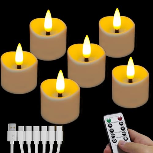 Anzhen Wiederaufladbare Led Teelichter mit Fernbedienung und Timer, 6 Stück, realistische flackernde Glühbirne, batteriebetriebene flammenlose LED Kerzen, elektrische künstliche Kerze in warmem Gelb Anzhen Wiederaufladbare Led Teelichter mit Fernbedienung und Timer, 6 Stück, realistische flackernde Glühbirne, batteriebetriebene flammenlose LED Kerzen, elektrische künstliche Kerze in warmem Gelb von Anzhen