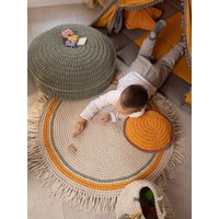 Gestrickter Boho Teppich Wollteppich Runde Häkeldecke Mit Fransen Waschbar Vorleger Weicher Für Kinder von AnzyHomeShop