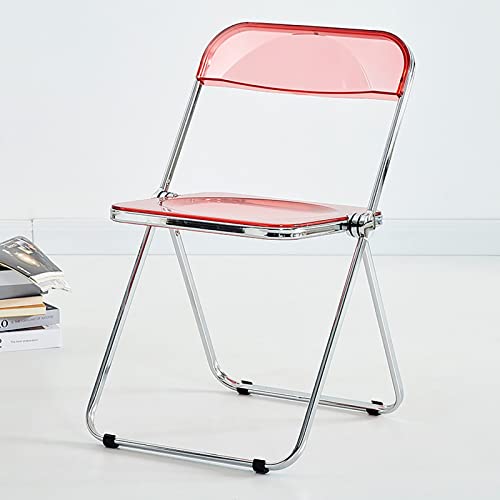 AoForce Acryl-Klappstühle Luxuriöser moderner transparenter Klappstuhl – Stapelbarer Kristallsitz – Wohnzimmersitz – Chromrahmen-Akzent-Seitenstuhl for den Innenbereich (Color : Red) von AoForce