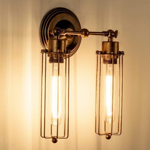AoLa 2 Stück Wandleuchte Innen Vintage Wandlampe Drehbar E27 Industrial Retro Lampe aus Metall 2 Flammen Rustikal Nachttischlampe für Schlafzimmer Wohnzimmer Esszimmer Balkon (ohne Leuchtmittel) von AoLa