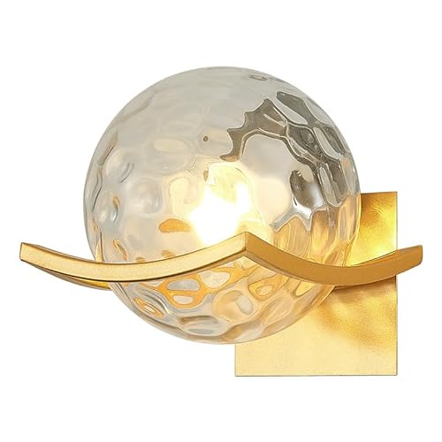 AoLa E27 Glas Wandleuchte Innen Metall Wandlampe Nachttischlampe mit Glaskugel Lampenschirm Industrielle Vintage Wandleuchten Modernes für Schlafzimmer Wohnzimmer Badezimmer Dimmbar Gold von AoLa