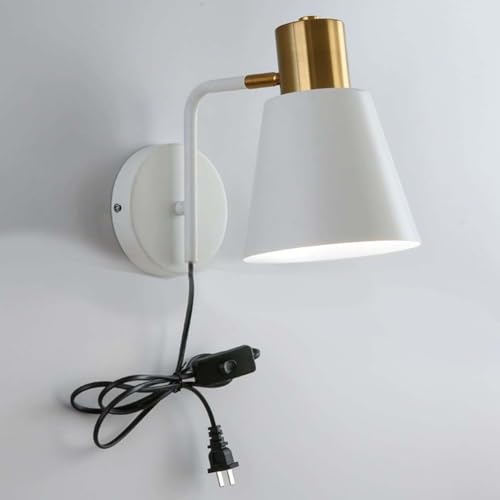 AoLa E27 Vintage Wandlampe mit Schalter und Stecker Innen Wandleuchte Verstellbare Schwarz Industriell Retro Nachttischlampe mit Kabel Wand Leselampe für Schlafzimmer Wohnzimmer Hotel Büro,Weiß von AoLa