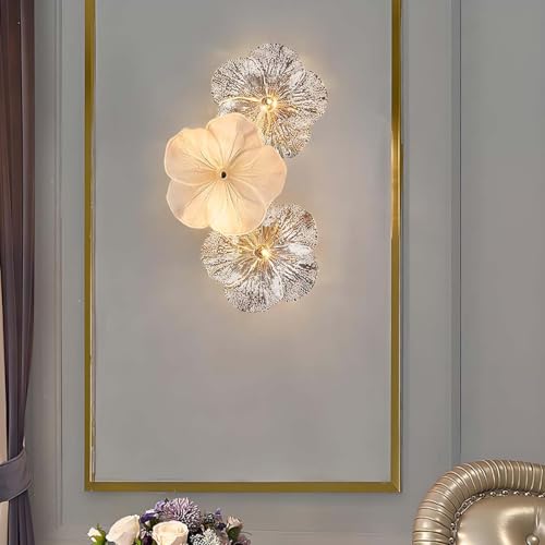 AoLa Glas Wandleuchte Modern LED Blume Wandlampe Innen Landhausstil 3 Farbtemperaturen 3000K/4000K/6000K Wand Nachttischlampe Florentiner Deko Lampe für Schlafzimmer Wohnzimmer Flur,A von AoLa