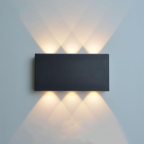 AoLa LED Akku Wandleuchte Innen mit Schalter Wandlampe Modern Up and Down Beleuchtung Aluminium Flurlampe 6W 3 Farben 3000K-6000K Dimmbar Nachttischlampe für Schlafzimmer Wohnzimmer Treppe (Schwarz) von AoLa