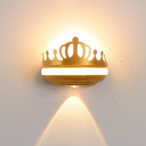 AoLa LED Krone Wandleuchte Kinder Innen Gold Wandlampe Moderne Design 10W Warmweißes Licht 2 flammige Up Down Beleuchtung, lustige Kinderzimmer Dekorieren Lampe für Schlafzimmer Babyzimmer,Gold von AoLa