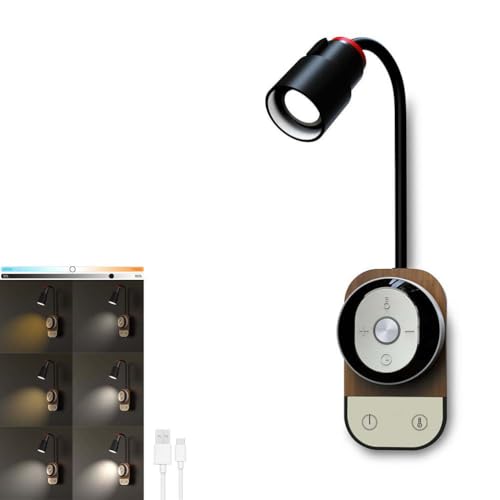 AoLa LED Leselampe Wand Innen Akku Leselicht mit Touch Schalter und Fernbedienungen Wandleuchte Dimmbar 5 Farben und Helligkeit Drehbar Schwanenhals Lampe Nachttischlampe mit Timer Funktion 1800 mAh von AoLa