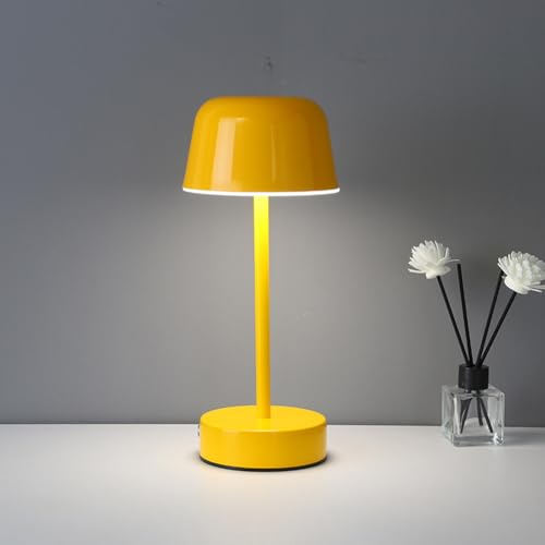 AoLa LED Tischlampe Kabellose mit Schalter, Akku Tischlampe Touch Dimmbar mit USB-C Wiederaufladbar Nachttischlampen Modern Tragbare Nachtlicht für Schlafzimmer Esszimmer Außenbereiche,Gelb von AoLa