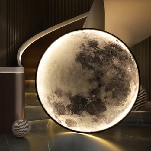 AoLa Modern LED Wandleuchte Innen Dimmbar Mond Wandlampe mit Stecker Runde Mond Design Deko Lampe Wand Nachttischlampe mit Kabel 3000K-6000K Fernbedienung Deckenleuchte Wandbeleuchtung,100CM von AoLa