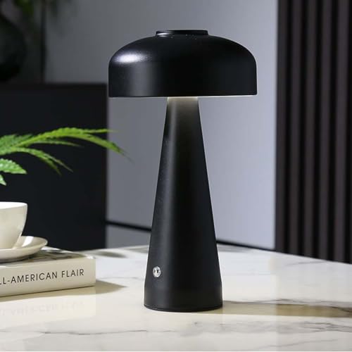 AoLa Pilz Akku Tischlampe Kabellos Tischleuchte LED Dimmbar Pilz Lampe Acryl Lampenschirm Touch Nachttischleuchte USB Aufladbar Kleine Nachtlicht Für Schlafzimmer Bar Wohnzimmer Restaurant,Schwarz von AoLa