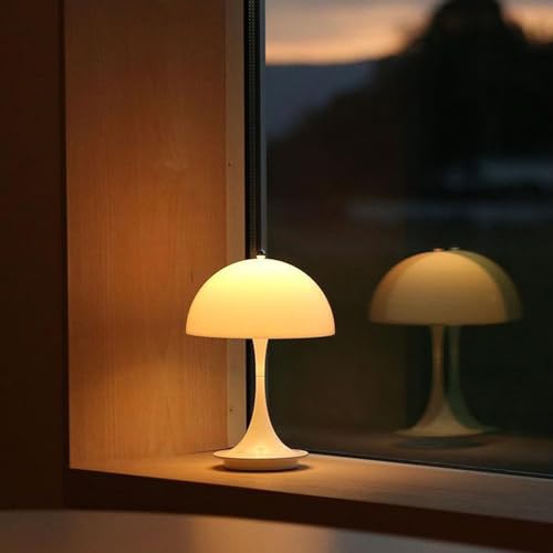 AoLa Pilz Tischlampe Kabellos mit Touch Dimmbare Tischleuchte LED Akku Mushroom Lamp USB Aufladbar Schreibtisch Weiß Acryl Lampeschirm Nachttischlampe Tragbare Mushroom Leselampe Deko Nachtlicht von AoLa