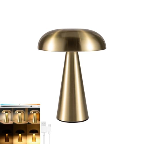 AoLa Pilz Tischlampe Kabellose Akku Tischleuchte LED Dimmbare Touch Nachttischlampe Pilz Lampe USB Aufladbar Kleine Lampe Batterie Nachtlampe Für Schlafzimmer Kinderzimmer Restaurant Anthrazit Gold von AoLa