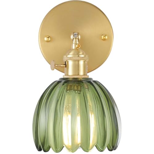 AoLa Retro Gold Wandleuchte Einstellbar E27 Vintage Metall Wandlampe mit Schalter Grün Glas Lampenschirm Loft-Stil Nachttischlampe für Bar Café Restaurant Wohnzimmer Schlafzimmer(Ohne Leuchtmittel)﻿ von AoLa