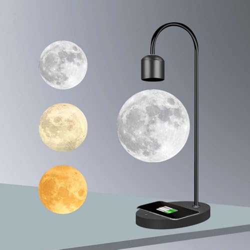 AoLa Schwebende Mond Lampe Frei Schwebend Und Drehbar Tischlampe mit Kabellosem LadegeräT und 3D Druck LED Mondlicht 3 Farben Magnetische Kinderzimmer Mond Tischleuchte Raum Deko Nachtlicht,Schwarz von AoLa
