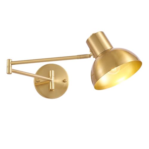 AoLa Schwenkarm Wandleuchte Innen Vintage Wandlampe E27 Verstellbar Langer Arm Nachttischlampe Gold Retro Industrie Wand Leselampe aus Metall für Schlafzimmer Wohnzimmer Arbeitszimmer von AoLa
