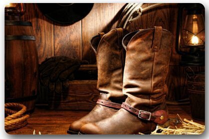 AoLismini American West Rodeo Cowboy Schwarzer Filzhut ATOP Abgenutzte Westernstiefel Vintage Style Rechteckige Eingänge rutschfeste Fußmatte Fußmatte von AoLismini