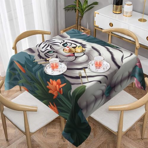 AoRom Quadratische Tischdecke mit süßem weißen Tiger-Druck, waschbare Tischdecke für Buffet, Esszimmer, Party, 137 x 137 cm, 152,4 x 152,4 cm, passend für quadratische oder runde Tische AoRom Quadratische Tischdecke mit süßem weißen Tiger-Druck, waschbare Tischdecke für Buffet, Esszimmer, Party, 137 x 137 cm, 152,4 x 152,4 cm, passend für quadratische oder runde Tische von AoRom