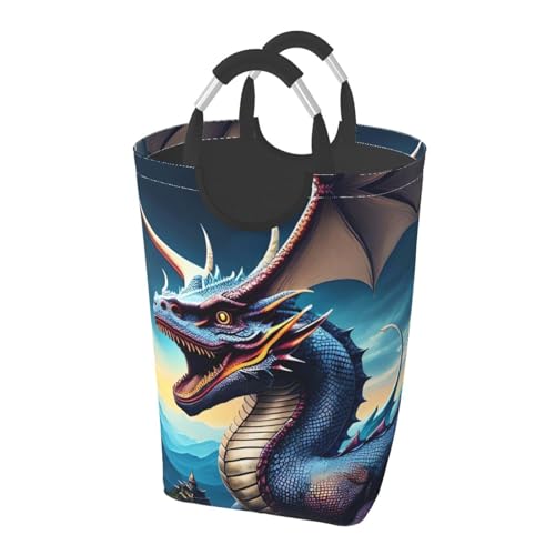 Wäschesammler mit Drachen-Motiv, bedruckt, schmutziger Wäschekorb für Badezimmer, wasserdicht, freistehende Wäschekörbe mit Griffen, 50 l Wäschesammler mit Drachen-Motiv, bedruckt, schmutziger Wäschekorb für Badezimmer, wasserdicht, freistehende Wäschekörbe mit Griffen, 50 l von AoRom