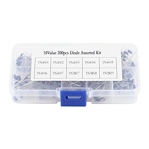 200 Stück 10 Wert Gleichrichter Diode Sortiment Elektronik Kit 1N4001~1N4007 1N5817~1N5819 mit Box 13 x 7 x 3 Diodenwert von Aoaoy