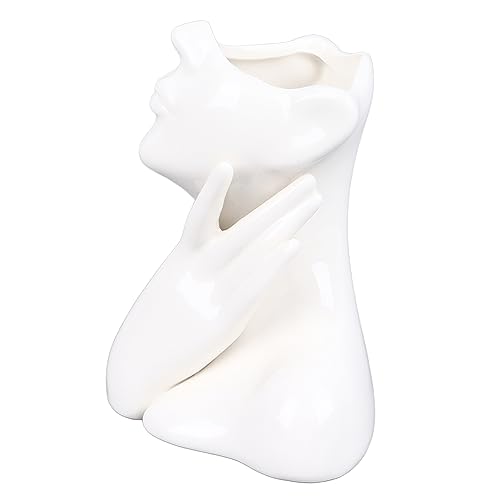 Elegante Blumenvase aus nordischer Keramik mit einem weiblichen Gesicht zur Dekoration von Wohnzimmer oder Garten von Aoaoy