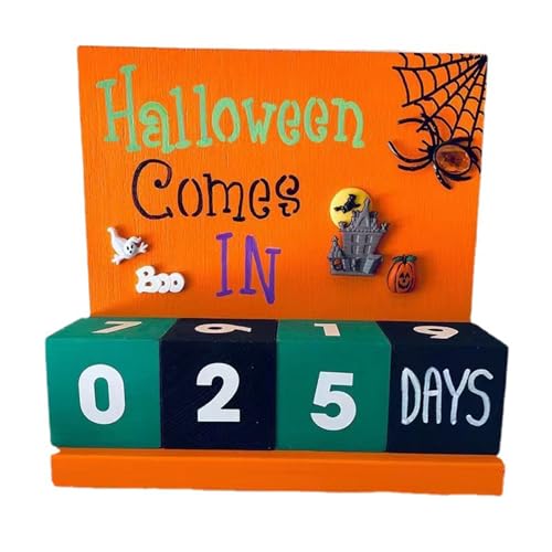 Halloween Adventskalender Countdown Kalender Block Dekoration Ornamente Holz Halloween Ankunft Kalender für Home Office Ewiger Schreibtisch Kürbis Geist Schloss von Aoaoy