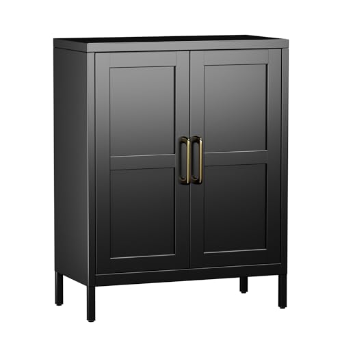 Aobabo Badezimmerlagerschrank mit 2 Türen und 2 verstellbaren Regalen - 90 cm hoch weiß Wohnzimmer Lagerschrank, 3 -stufige hohe Stahlschränke für die Küche (90H, Black) von Aobabo
