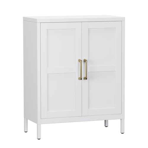 Aobabo Badezimmerlagerschrank mit 2 Türen und 2 verstellbaren Regalen - 90 cm hoch weiß Wohnzimmer Lagerschrank, 3 -stufige hohe Stahlschränke für die Küche (90H, White) von Aobabo