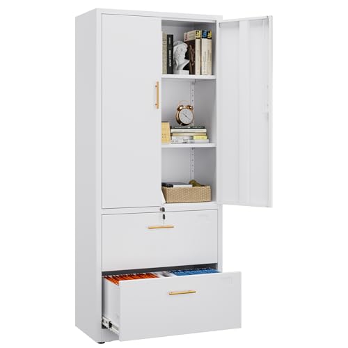 Aobabo Metall -Speicherschrank mit 1 Schublade, Black Metal -Aktenschrank mit abschließbaren Türen und Schubladen für Home Office, Hangdateien Brief/Rechtsgröße, Schwarz (2 Drawer, White) von Aobabo