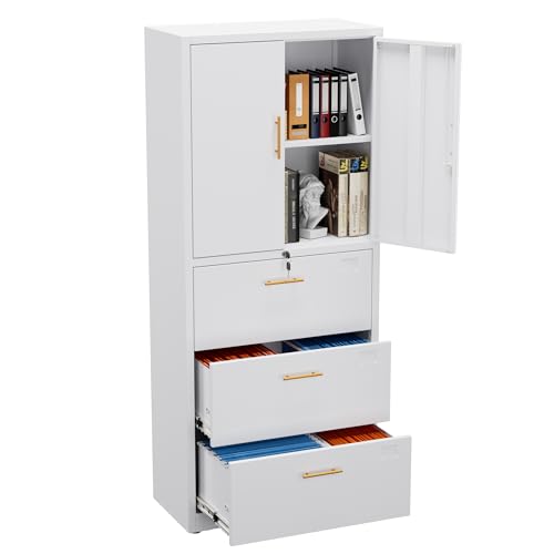 Aobabo Metall -Speicherschrank mit 1 Schublade, Black Metal -Aktenschrank mit abschließbaren Türen und Schubladen für Home Office, Hangdateien Brief/Rechtsgröße, Schwarz (3 Drawer, White) von Aobabo