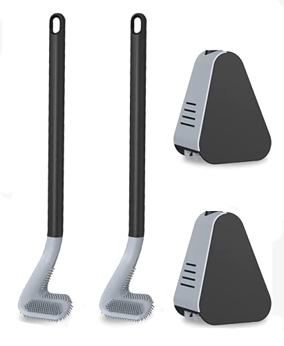 2 Stücke Golf Toilettenbürste - Langstielige Toilettenbürste, 360° Reinigung Silikon Toilettenbürste mit Caddy Golf Pole Design, Badezimmer-WC-Bürsten & Halter Set (B) von Aoblok