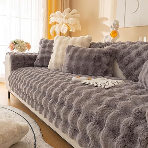 Aocase Sofabezug Kaninchen Plüsch L Form 1/2/3/4 Sitzer Ecksofa Überzug, Sofahusse 2023 Neue Universelle rutschfeste Sofaschoner, Sofaschoner für Hunde,Dunkelgrau,110x160cm von Aocase