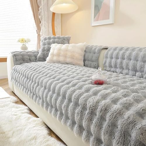 Aocase Sofabezug Kaninchen Plüsch L Form 1/2/3/4 Sitzer Ecksofa Überzug, Sofahusse 2023 Neue Universelle rutschfeste Sofaschoner, Sofaschoner für Hunde,Hellgrau,110x210cm von Aocase