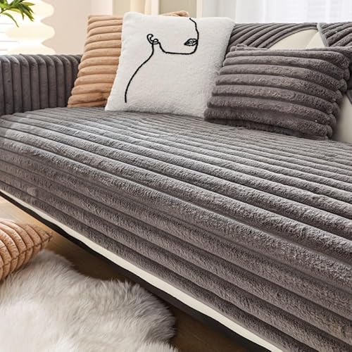 Aocase Sofabezug Kaninchen Plüsch L Form 1/2/3/4 Sitzer Sofa Überzug Ecksofa, Sofahusse 2023 Neue Universelle rutschfeste Sofaschoner, Superweiche Pets Dog Sofaüberwurf,Grau,110x210cm von Aocase