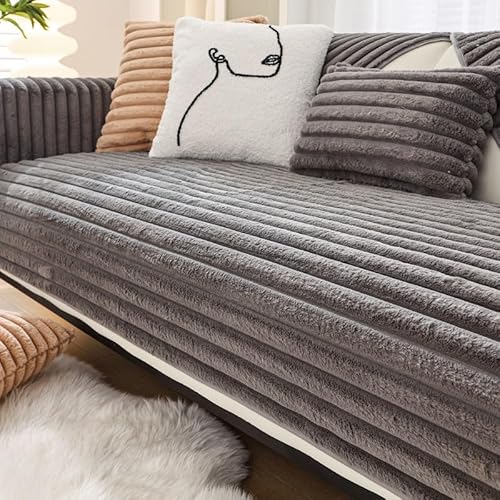 Aocase Sofabezug Kaninchen Plüsch L Form 1/2/3/4 Sitzer Sofa Überzug Ecksofa, Sofahusse 2023 Neue Universelle rutschfeste Sofaschoner, Superweiche Pets Dog Sofaüberwurf,Grau,70x150cm von Aocase