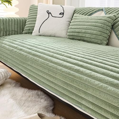 Aocase Sofabezug Kaninchen Plüsch L Form 1/2/3/4 Sitzer Sofa Überzug Ecksofa, Sofahusse 2023 Neue Universelle rutschfeste Sofaschoner, Superweiche Pets Dog Sofaüberwurf,Grün,70x70cm von Aocase