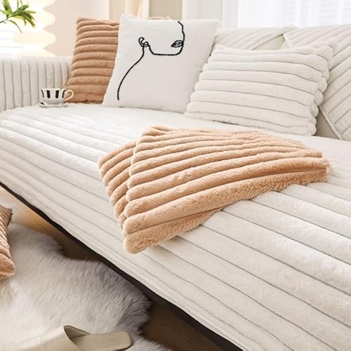 Aocase Sofabezug Kaninchen Plüsch L Form 1/2/3/4 Sitzer Sofa Überzug Ecksofa, Sofahusse 2023 Neue Universelle rutschfeste Sofaschoner, Superweiche Pets Dog Sofaüberwurf,Weiß,110x210cm von Aocase