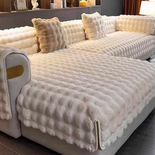 Aocase Sofabezug L Form 1/2/3/4 Sitzer Kaninchen PlüSch Sofa üBerzug Ecksofa U Form, Couchbezug Couch Wurfdecke Eckcouch Sofaschutz SofaüBerwurfe Waschbar rutschfest Hund Katze,Cremeweiß,110×240cm von Aocase