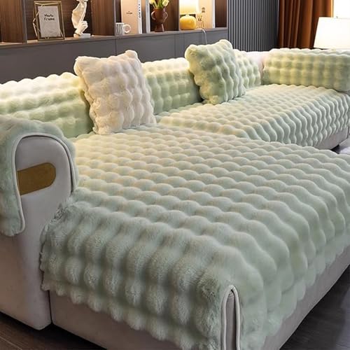 Aocase Sofabezug L Form 1/2/3/4 Sitzer Kaninchen PlüSch Sofa üBerzug Ecksofa U Form, Couchbezug Couch Wurfdecke Eckcouch Sofaschutz SofaüBerwurfe Waschbar rutschfest Hund Katze,Hellgrün,70×70cm von Aocase