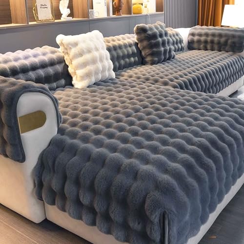 Aocase Sofabezug L Form 1/2/3/4 Sitzer Kaninchen Plüsch Sofa Überzug Ecksofa U Form, Couchbezug Couch Wurfdecke Eckcouch Sofaschutz Sofaüberwurfe Sofaschoner rutschfest Hund Katze,Dunkelgrau,90x210cm von Aocase