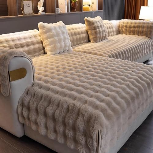 Aocase Sofabezug L Form 1/2/3/4 Sitzer Kaninchen Plüsch Sofa Überzug Ecksofa U Form, Couchbezug Couch Wurfdecke Eckcouch Sofaschutz Sofaüberwurfe Sofaschoner rutschfest Hund Katze,Kamel,110x180cm von Aocase