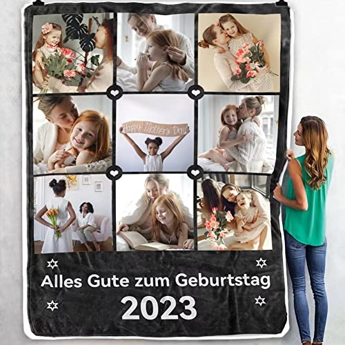 Personalisierte Fotodecke mit eigenem Foto und Text, Super Weich Flanell Collage Kuscheldecke, Flanelldecke mit Fotocollage Geschenke für Vater Mutter Kinder Haustiere Freunde oder Paare von Aocase