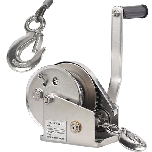 Aocay Handseilwinde Edelstahl Klein 1200lbs, Seilwinde Hand mit Bremse, Handwinde Klein für Ziehen und Heben, Manuelle Handseilzug Bootswinde mit 10m Drahtseil von Aocay