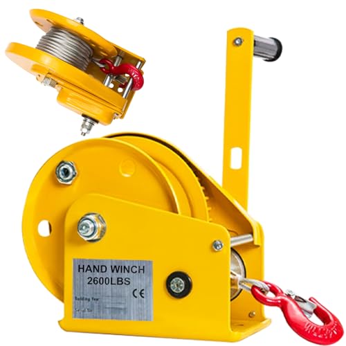 Aocay Handseilwinde Profi 1200lbs/2600lbs, Handwinde mit Bremse Klein, Seilwinde Handwinde mit 10m/20m/30m Drahtseil, Forstseilwinde Bootswinde für Ziehen und Heben (2600lbs-30m) von Aocay