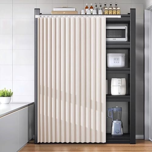 Aocet Schrankvorhang für Küche, Staubdichter Vorhang für Offenes Regal, Regal Vorhang mit Gleitschiene, Schrank Vorhang zum Schieben - Selbstklebend, Wasserdicht, Anpassbar(Weiß,Cabinet W100xH120cm) von Aocet